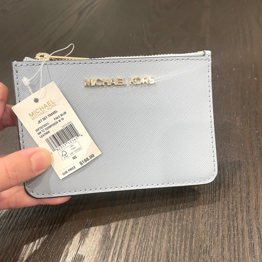 MK Jet Set Travel Small Top Zip Coin Pouch with ID Key Holder Saffiano Leather